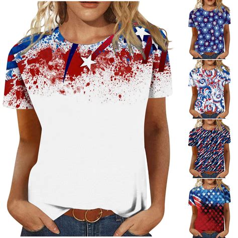 Apexfwdt Women American Flag Shirts Usa Flag Stars Stripes Graphic Tee