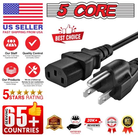 Dropship 5Core Extra Long AC Wall Power Cord For Led TV Vizio Samsung