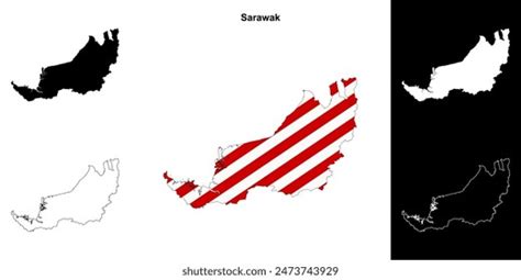 Sarawak State Outline Map Set Stock Vector Royalty Free 2473743929