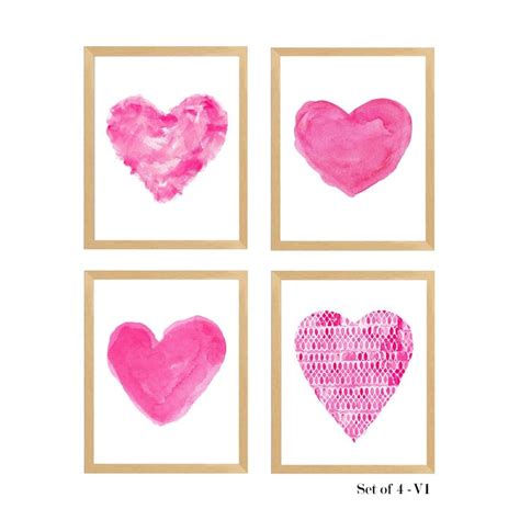 Hot Pink Wall Art Hot Pink Artistic Heart Print Set Girls Etsy In 2023 Hot Pink Wall Decor