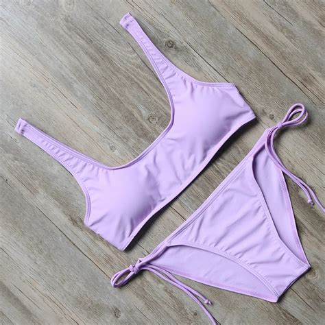 MOOSKINI 2019 Solid Swimwear Women Purple Bikini Bandage Swimsuit Bare Top Bikini Set Swimming
