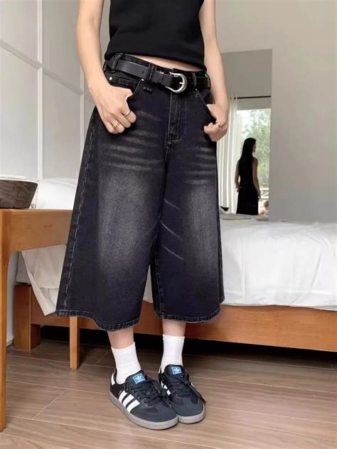 Qweek Y K Baggy Vintage Jorts Women High Waist American Streetwear Wide