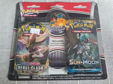 Pokemon Sun Moon Rebel Clash Blister Pack With Charizard Pin Brand