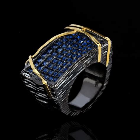 Bague En Zircon Bleu Pour Hommes Et Femmes Bijoux De Luxe Bicolore