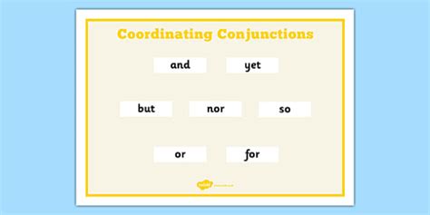 Coordinating Conjunctions Word Mat Esl Grammar Resources