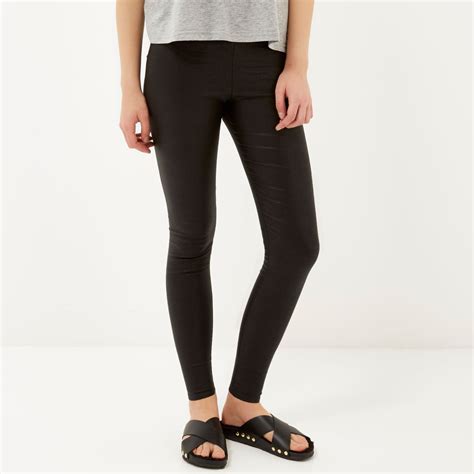 River Island Black Cracked Coated High Waisted Leggings In Black Lyst