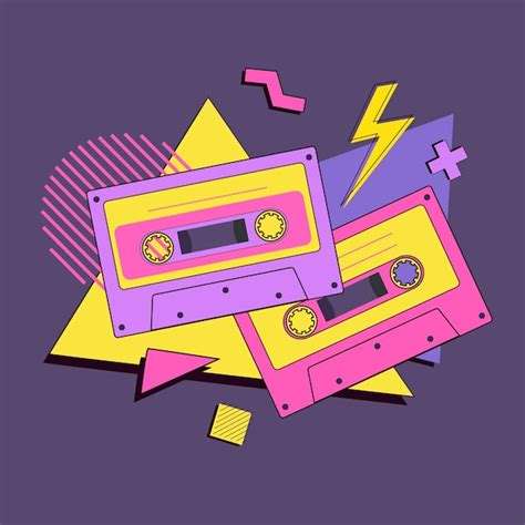 Premium Vector Retro 90s Audio Cassettes With Geometric Shapes Poster