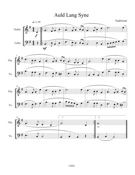 Auld Lang Syne Violin And Cello Duet Arr B C Dockery Sheet Music