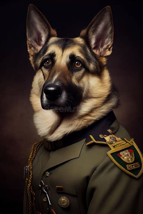 German Shepherd Dog Wearing Military Army Uniform Service Dog