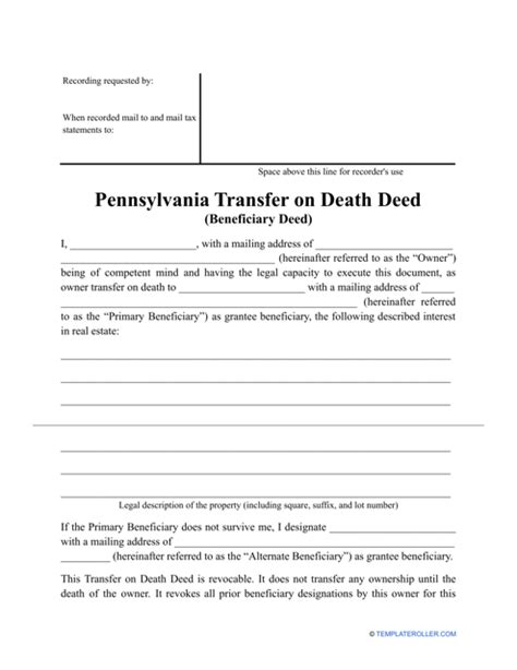 Pennsylvania Transfer On Death Deed Form Fill Out Sign Online And