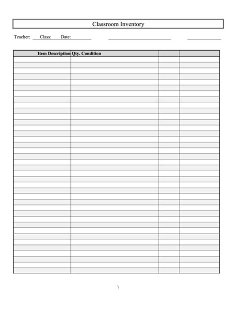 Classroom Inventory printable pdf download