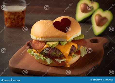 Heart Shaped Slider Burger With Cheese Bacon And Avocado On A Heart