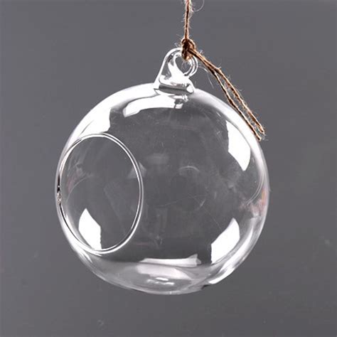 Set Of 6 Clear Hanging Tealight Holder Glass Fillable Bauble Ball Open Mouth 6cm Ebay