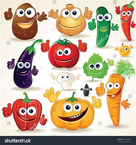 Funny Various Cartoon Vegetables Vector Clip Art 150528947