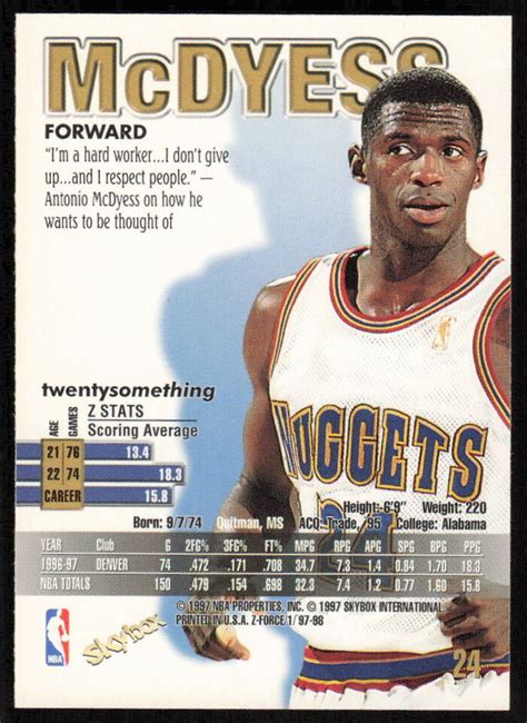 1997 SkyBox Z Force 24 Antonio McDyess FREE SHIPPING EBay