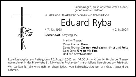 Eduard Ryba Traueranzeige Trauer Infranken De