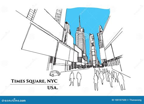 Times Square New York Street In Perspective Vector Illustration