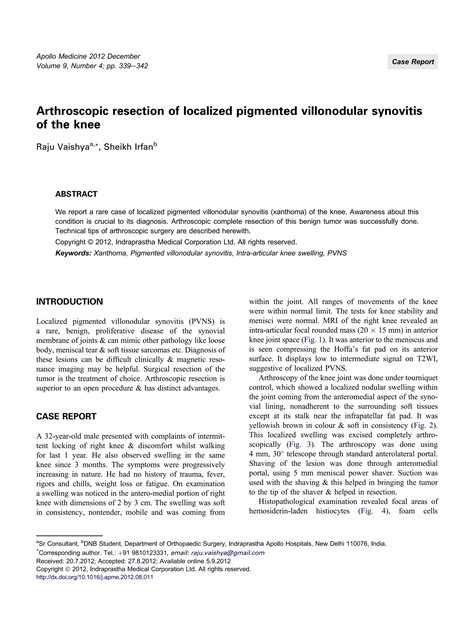 Arthroscopic Resection Of Localized Pigmented Villonodular Synovitis Of