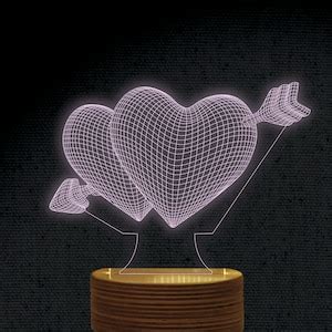 Heart D Illusion Acrylic Hologram Night Led Lamp Laser Cut Engraving