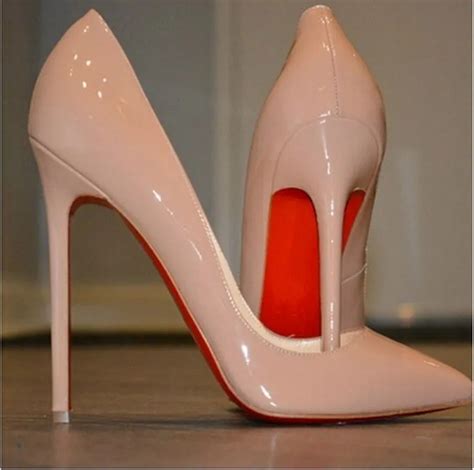 Brand Sexy Club Red Bottom Shoes Woman 12 Cm Ultra High Heels Genuine Leather Beige Pumps