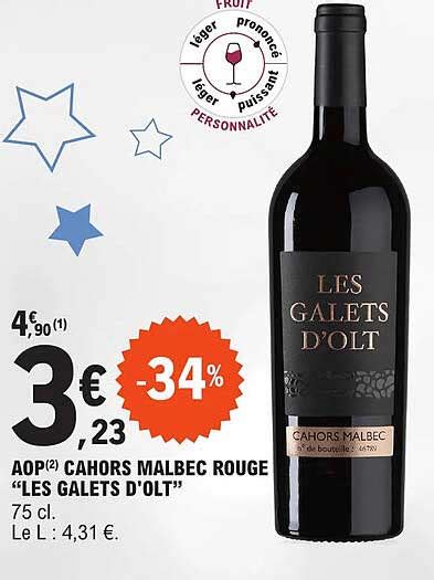 Promo Aop Cahors Malbec Rouge Les Galets D Olt Chez E Leclerc