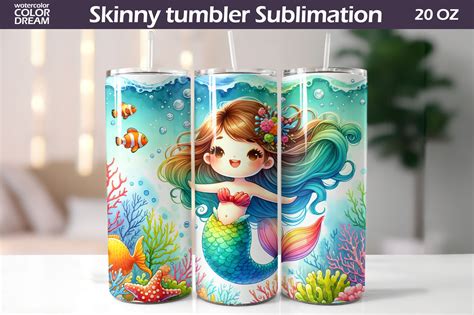 Cute Mermaid Tumbler Wrap Graphic By Watercolorcolordream · Creative