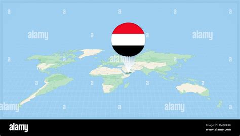 Location Of Yemen On The World Map Marked With Yemen Flag Pin