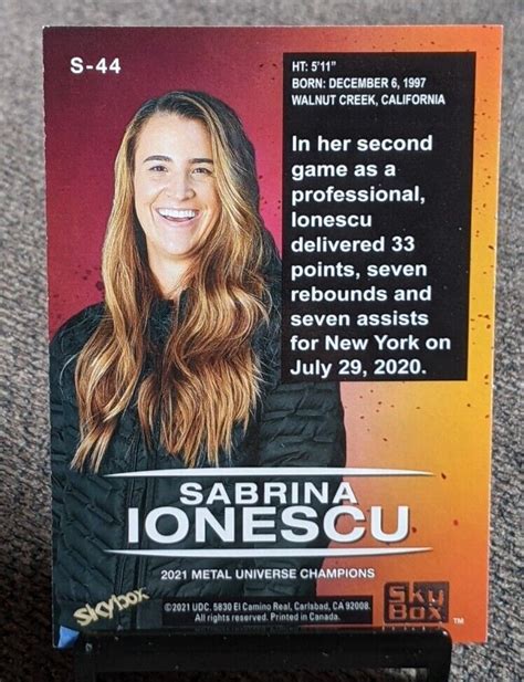 Mavin 2021 Upper Deck Skybox Metal Universe Champions Sabrina Ionescu