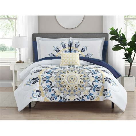 Mainstays Blue Medallion 6 Piece Bed In A Bag Comforter Set With Sheets