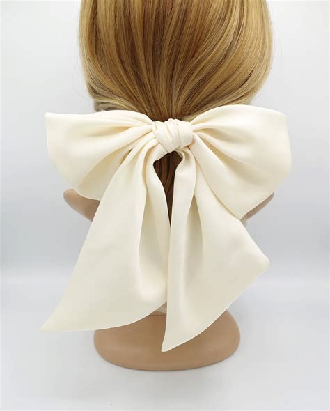 Satin Giant Hair Bow French Barrette Wide Tail Oversized Women Hair