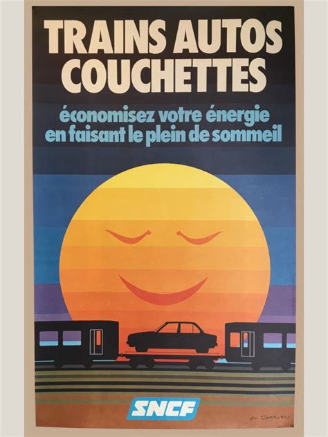 Affiche Ancienne Originale Sncf Trains Auto Couchettes