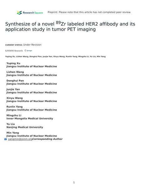 Pdf Synthesize Of A Novel Zr Labeled Her Affibody And Its