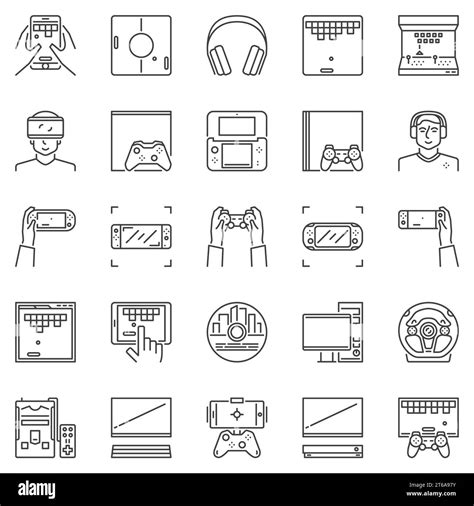 Video Game Outline Vector Icons Set Pc Home Console Mobile And