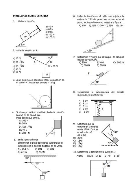 3 Problemas Sobre Estatica Problemas Sobre Estatica Hallar La