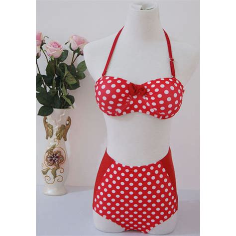 Push Up Polka Dot Halter High Waist Bikini BK8568