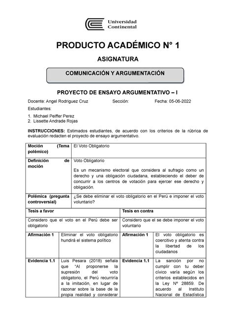 Comunicacion Y Argumentacion Nta Producto Acad Mico N