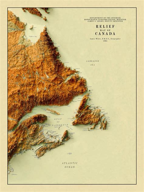 Atlantic Canada Map Canada Relief Map Vintage Map of Missouri Labrador ...