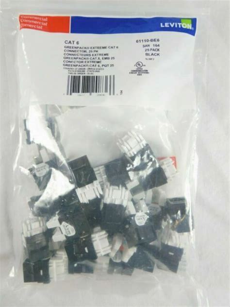 Leviton 61110 BE6 EXtreme Cat 6 Quick Port Connectors Black 25