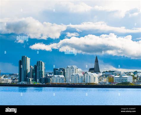 Reykjavik Cityscape Just Before Storm With Dramatic Clouds Iceland