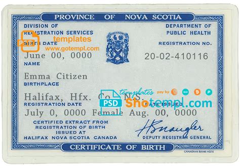 Canada Province Of Nova Scotia Birth Certificate Template In Psd Format Gotempl