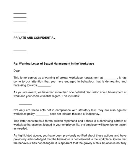 Warning Letter Of Workplace Harassment Template