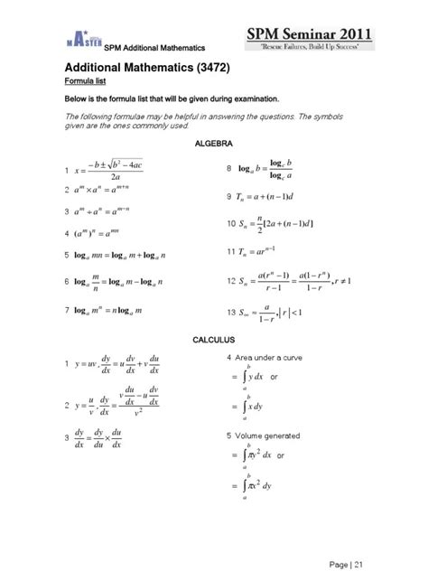 Spm Mathematics Formula Sheet Spm Form 5 Physics Formulae List Spm Physics Form 4 Form 5