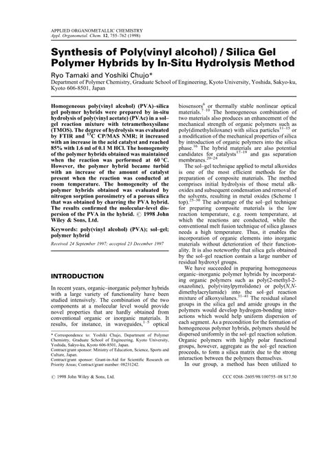 Synthesis Of Polyvinyl Alcohol Silica Gel Polymer Hybrids By In