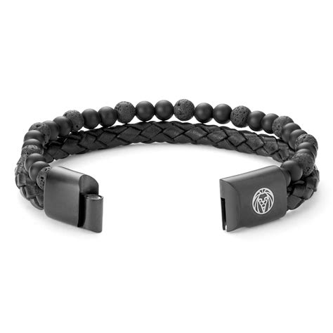 Black Lava Stone And Leather Icon Bracelet In Stock Lucleon