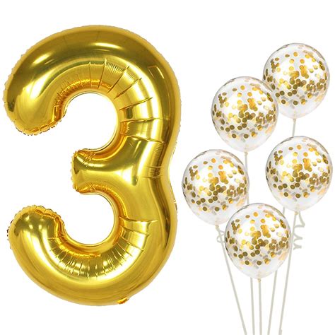 Buy Giant Number 3 Balloon Gold Kit 40 Inch Gold Foil Balloons 3rd