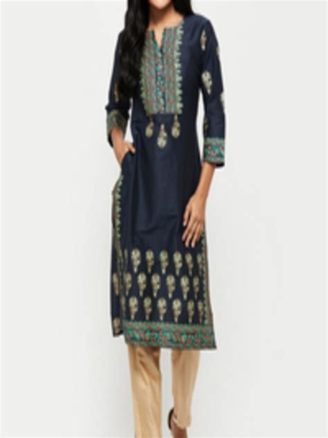 Buy Max Women Blue Ethnic Motifs Embroidered Mirror Work Kurta Kurtas