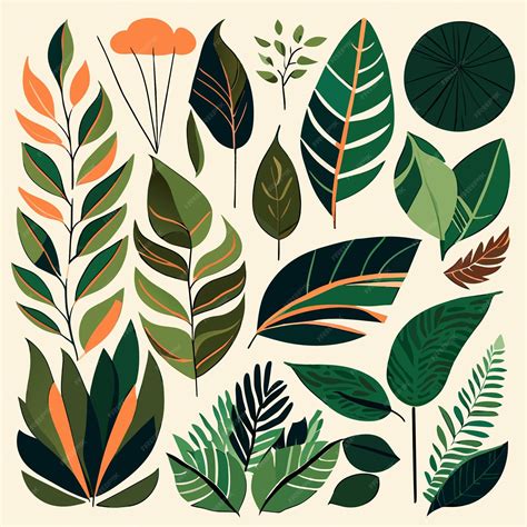 Premium Vector | Handdrawn rainforest leaf shapes digital art collection