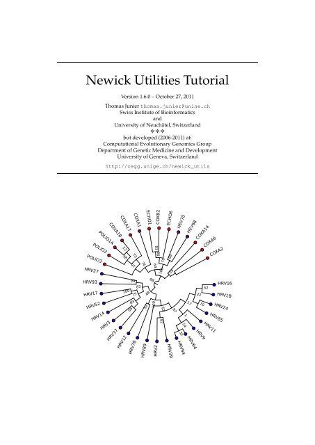 Newick Utilities Tutorial Computational Evolutionary Genomics