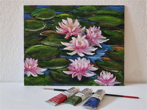 Water Lily Pond Painting Japanese Wall Art Original Artwork 12 X 10 In ...