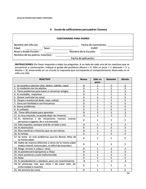 Escala De Conners Padres Pdf Enfermedades Digestivas S Ntomas Y Signos